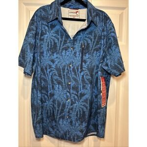 NWT Canada Weather Gear Men's Shirt Size L Blue Palm Tree Button up Short Sleeve